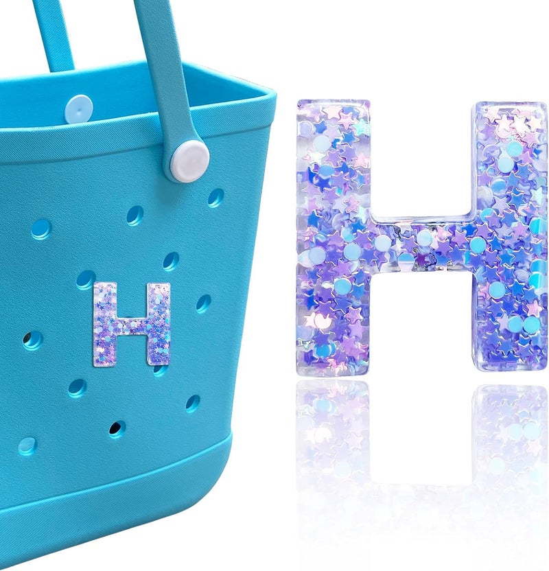 HLUWA Letter Charms for Bogg and Simply Southern Bags - Alphabet Purple Star Sequin Lettering Accessories - Insert Decorative Letters for Handbag Beach Tote - Image 1